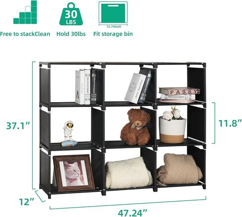 Book Shelf Assembled Storage Rack 6/9/12/15/18/20 Grid DIY Bookcase Vertical Cabinet Bookshelves Large Cube Storage Orangnizer Shelves for Bedroom, Living Room, Home Office (9-Grid Black) in Saudi Arabia