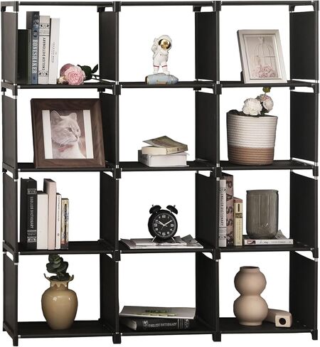 Book Shelf Assembled Storage Rack 6/9/12/15/18/20 Grid DIY Bookcase Vertical Cabinet Bookshelves Large Cube Storage Orangnizer Shelves for Bedroom, Living Room, Home Office (9-Grid Black) in Saudi Arabia