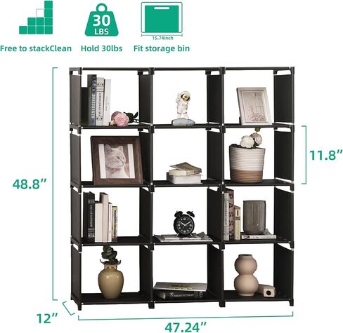 Book Shelf Assembled Storage Rack 6/9/12/15/18/20 Grid DIY Bookcase Vertical Cabinet Bookshelves Large Cube Storage Orangnizer Shelves for Bedroom, Living Room, Home Office (9-Grid Black) in Saudi Arabia