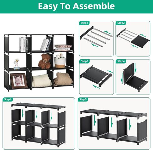 Book Shelf Assembled Storage Rack 6/9/12/15/18/20 Grid DIY Bookcase Vertical Cabinet Bookshelves Large Cube Storage Orangnizer Shelves for Bedroom, Living Room, Home Office (9-Grid Black) in Saudi Arabia