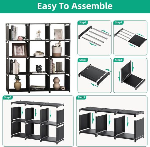 Book Shelf Assembled Storage Rack 6/9/12/15/18/20 Grid DIY Bookcase Vertical Cabinet Bookshelves Large Cube Storage Orangnizer Shelves for Bedroom, Living Room, Home Office (9-Grid Black) in Saudi Arabia