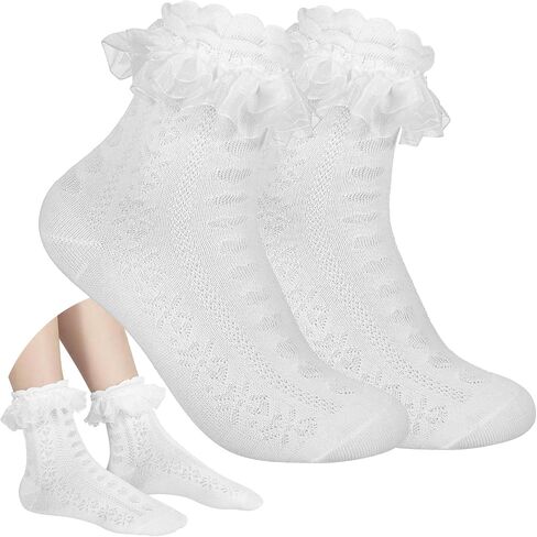 Women Ruffle Socks for mid-calf, Lace Ruffle Frilly Comfortable Cotton Socks Princess Socks in Saudi Arabia
