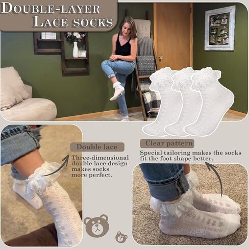 Women Ruffle Socks for mid-calf, Lace Ruffle Frilly Comfortable Cotton Socks Princess Socks in Saudi Arabia