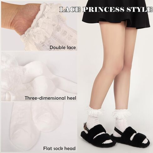 Women Ruffle Socks for mid-calf, Lace Ruffle Frilly Comfortable Cotton Socks Princess Socks in Saudi Arabia