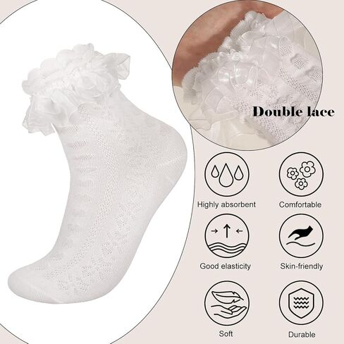 Women Ruffle Socks for mid-calf, Lace Ruffle Frilly Comfortable Cotton Socks Princess Socks in Saudi Arabia