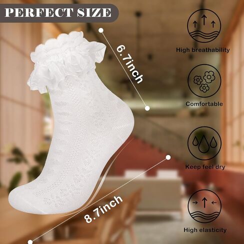 Women Ruffle Socks for mid-calf, Lace Ruffle Frilly Comfortable Cotton Socks Princess Socks in Saudi Arabia