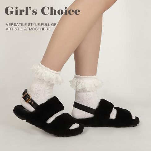 Women Ruffle Socks for mid-calf, Lace Ruffle Frilly Comfortable Cotton Socks Princess Socks in Saudi Arabia