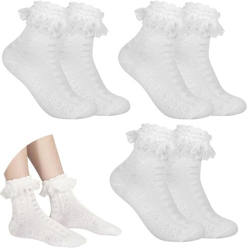 Women Ruffle Socks for mid-calf, Lace Ruffle Frilly Comfortable Cotton Socks Princess Socks in Saudi Arabia