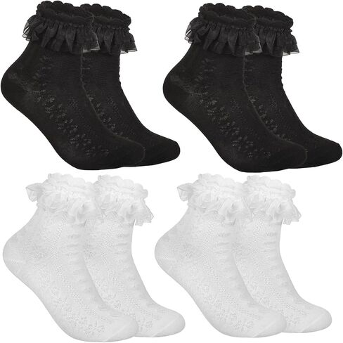Women Ruffle Socks for mid-calf, Lace Ruffle Frilly Comfortable Cotton Socks Princess Socks in Saudi Arabia
