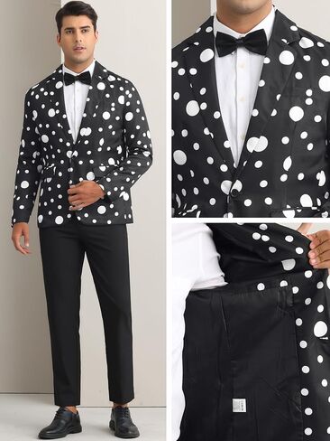 سترات Lars Amadeus Polka Dots للرجال ذات زر واحد مع طية صدر مدببة للحفلات الراقصة in Saudi Arabia