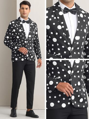 سترات Lars Amadeus Polka Dots للرجال ذات زر واحد مع طية صدر مدببة للحفلات الراقصة in Saudi Arabia