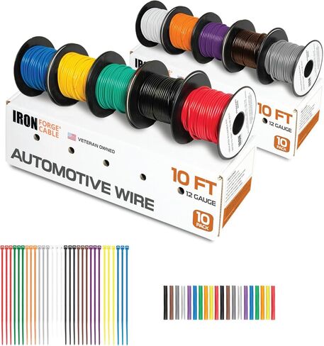 Iron Forge Cable 20 Gauge Automotive Electrical Wire - 10 Roll Assortment Pack - 10 Foot CCA Insulated Silicone Wires with Dispenser Box Wiring Kit Hookup for Auto, Trailer & Car Electronics in Saudi Arabia