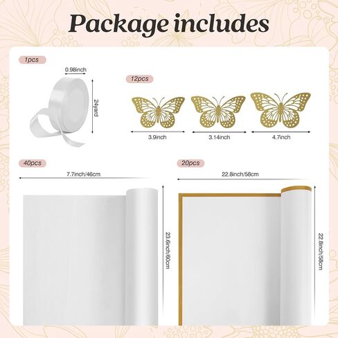 DESUNESS 60 Sheet Flower Wrapping Paper - Waterproof Floral Bouquet Wrapping Paper, Florist Supplies with 3D Gold Butterfly Decor, Ribbon for Wedding Birthday Gift DIY (White) in Saudi Arabia