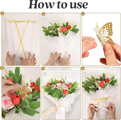 DESUNESS 60 Sheet Flower Wrapping Paper - Waterproof Floral Bouquet Wrapping Paper, Florist Supplies with 3D Gold Butterfly Decor, Ribbon for Wedding Birthday Gift DIY (White) in Saudi Arabia