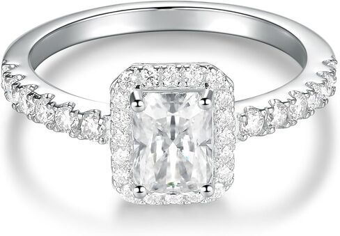Moissanite Rings 1-2 Carat Solid Sterling Silver 18K Real Gold Plated D Color VVS1 Clarity Square Radiant Cut Emerald Cut Moissanite Engagement Ring for Women Party Dress Costume Promise Ring with Gift Box in Saudi Arabia