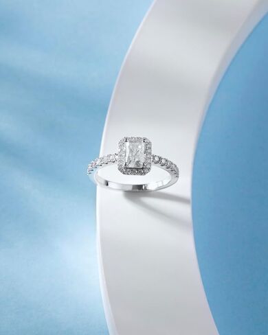 Moissanite Rings 1-2 Carat Solid Sterling Silver 18K Real Gold Plated D Color VVS1 Clarity Square Radiant Cut Emerald Cut Moissanite Engagement Ring for Women Party Dress Costume Promise Ring with Gift Box in Saudi Arabia