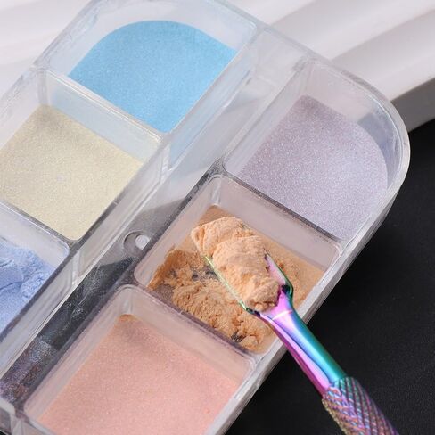 6 Grid Pearl Chrome Nail Powder, Iridescent Aurora Powder Metallic Mirror Effect Pigment Pearlescent Mermaid Pigment Pearl Glitter Dust Kit, Nail Art Decoration, Resin Craft (03_Moonlight) in Kuwait