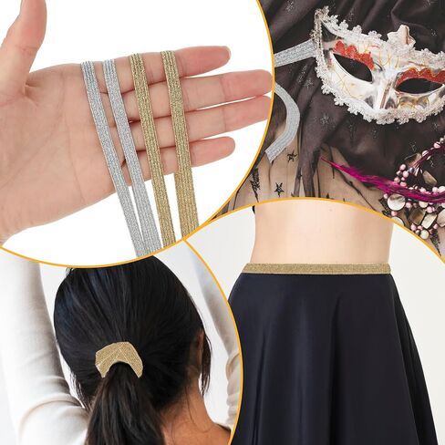 40 Yards Silver Gold Elastic Band for Sewing Glitter Metallic Flat Elastic Strap 1/4 Inch Width Glitter Braided Elastic Band Ribbon Elasticity Knit Cord for Sewing and Crafting in Saudi Arabia