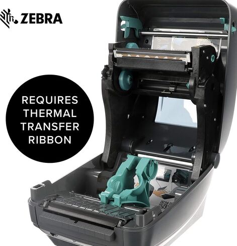 Zebra - طابعة سطح المكتب للنقل الحراري GX420t للملصقات والإيصالات والرموز الشريطية والعلامات - عرض الطباعة 4 بوصات - اتصال USB والتسلسلي ومنفذ Ethernet (يتضمن مقشرة) - GX42-102411-000 (متجدد) in Saudi Arabia