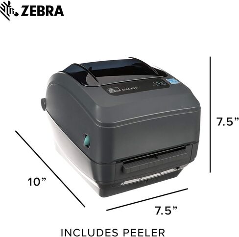 Zebra - طابعة سطح المكتب للنقل الحراري GX420t للملصقات والإيصالات والرموز الشريطية والعلامات - عرض الطباعة 4 بوصات - اتصال USB والتسلسلي ومنفذ Ethernet (يتضمن مقشرة) - GX42-102411-000 (متجدد) in Saudi Arabia