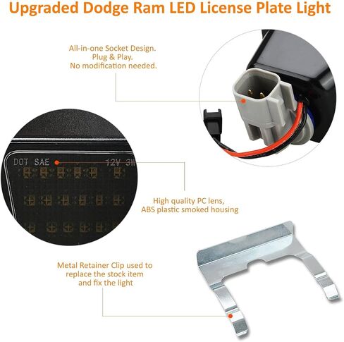 Bsetview LED لوحة ترخيص ضوء دخان عدسة أضواء خلفية مجموعة مقبس مصباح متوافق مع دودج رام 1500 2500 3500 شاحنة بيك اب 2003-2018، 6000K أبيض 2 قطعة in Kuwait