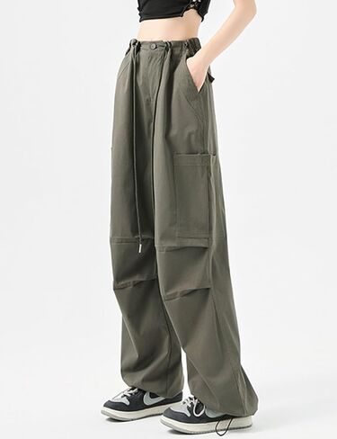Parachute Pants for Women Y2K Wide Leg Drawstring Elastic Waist Baggy Pants Fit Cargo Flowy Pants in Saudi Arabia
