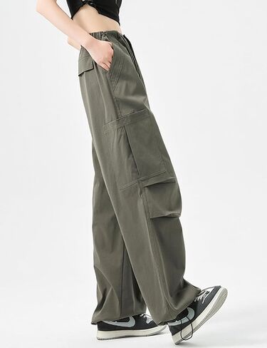 Parachute Pants for Women Y2K Wide Leg Drawstring Elastic Waist Baggy Pants Fit Cargo Flowy Pants in Saudi Arabia