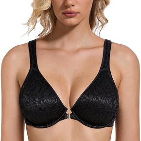 Wingslove Women's Front Closure Racerback Bra Full Coverage Underwire Plunge Seamless Minimizer Bras Plus Size Non Padded