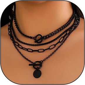 Rrdaily Gold Layered Stack Necklace Set for Teen Girl,Retro Thick Cuban Chain Coin Medallion Pendant Necklace,Paperclip Chain Heart Clasp Choker Jewelry Gift