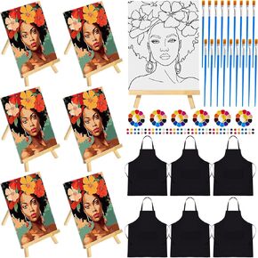 6 Set Pre Drawn Canvas Painting Set Sip and Paint Kit Pre Canvas for Adults Family Sip and Paint Party Favor DIY Virtual Party Gifts(Sunset with Wine Glass)