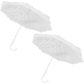 2Pcs White Lace Umbrella for Wedding, Vintage Wedding Bridal Umbrella Decoration Umbrella for Wedding Tea Party Wedding Bridal
