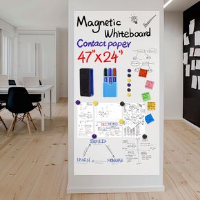 Magnetic Whiteboard Contact Paper, 47" x 24" Adhesive Dry Erase White Board for Wall,Peel and Stick Magnet Wallpaper for Home, Fridge, Kid’s Playroom, Office, Classroom