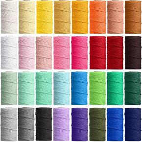 32 Rolls Macrame Cord 4 Strand 2mm x 1760 Yards Natural Cotton Macrame Rope Bulk Colored Cotton Craft Cord DIY Macrame Twine Colorful Macrame Cord for Knitting Gift Wrapping DIY Knitting Supplies