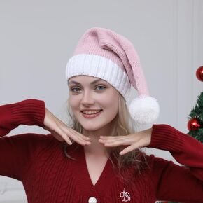 Santa Hat, Christmas Hats, Knit Beanie Hat with Pompom, For Xmas New Year Party Headwear