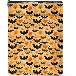 Retro Fall Book Lovers Gifts Waterproof Autumn Leaves Bat Book Sleeve Halloween Book Pouch Book Protector with Zipper and Front Pocket Book Cover for Women Teacher Book Accessories Book Club Gifts