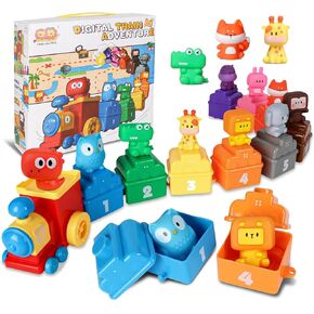 Montessori Toys for Toddlers 1-3, Colorful Train Set Counting Matching Sorting Learning Toys Including 10 Animal Finger Puppets Sensory Toy Christmas Birthday Gift for Baby Boys Girls 1 2 3 Years Old