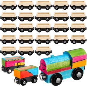 Lenwen 26 Pcs Unpainted Magnetic Wooden Train Cars for Boys Girls Party Favors DIY Unfinished Magnetic Train Set Wood Train for Train Theme Birthday Party Supplies Paint Project Craft (Load Style)