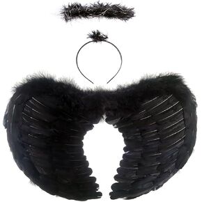 Angel Black Wings and Halo Angel Costume for Girls Black Wings for Kids Halloween