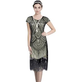 Women's Flapper Dresses 1920s Sequin Fringed Paisley Great Gatsby Dress Costumes