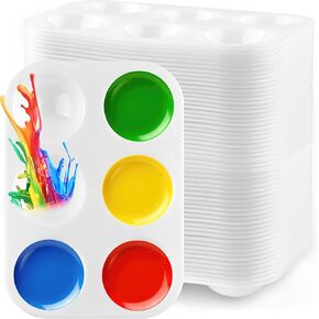 72 PCS White Plastic Paint Palettes, SAYAYA 6 Well Watercolor Palette Painting Tray Palette Paint Holder Tray for Student Adult DIY Craft Art Painting