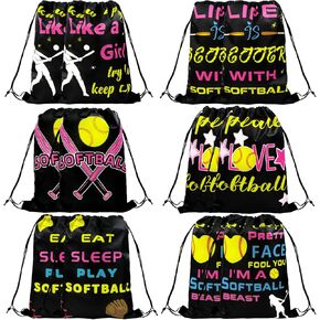 12 Pack Softball Goodie Bags Softball Drawstring Party Favor Bags Softball Birthday Gift Bags Drawstring Ball Cinch Bag Sackpack for Gym Sports Teams