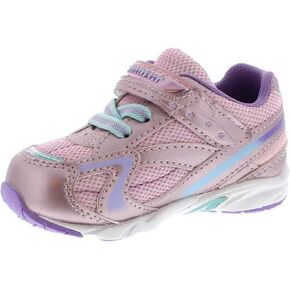 TSUKIHOSHI 3537 Glitz Strap-Closure Machine-Washable Baby Sneaker Shoe with Wide Toe Box and Slip-Resistant, Non-Marking Outsole, Rose/Lavender - 6.5 Toddler (1-4 Years)