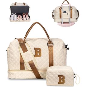 Gifts for Women-Initial Kids Travel Bags with Shoe Compartment, Personalized Weekender Bag, Monogram Overnight Bag for Women, Letter Travel Bag with Makeup Bag Teacher Gifts (Letter A)