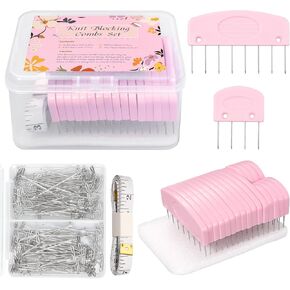 120 Pcs Knit Blocking Combs Pins Kit, 20Pcs Pink Color Knit Blockers Pins Kit, 100 T-pins for Blocking Knitting Crochet, Needlework Projects, Knitting Block Pins Tool for Blocking Mats