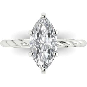 Clara Pucci 2.0 ct Marquise Cut Solitaire Rope Twisted Knot Moissanite Bridal Designer Anniversary Engagement Ring in 14k White Gold
