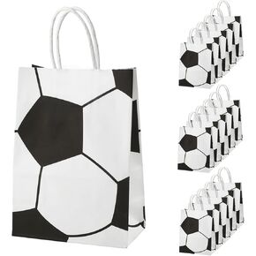 PEUTIER 16pcs Soccer Party Favor Paper Bags, Football Themed Party Gift Bags with Handles Soccer Goodie Bags Treat Candy Bags for Kids Adults Soccer Party Supplies (Style 2)