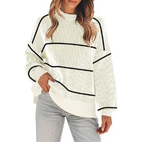 Womens Sweaters Fall 2024 Clothes Oversized Long Sleeve Colorblock Striped Knit Pullover Tops Casual Winter Trendy Outfits