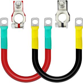 2PCS Power Battery Cable Inverter with Battery Terminal Connectors 5/16" Lugs, 1FT Red + Black Pure Copper Battery Lead Wire for Automotive, Motorcycle, Marine, Boat (2 2AWG)