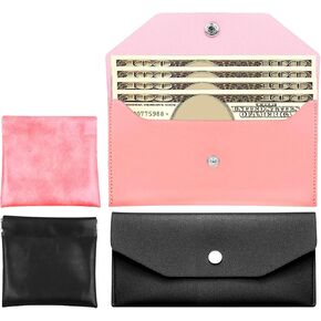 2Pcs Cash Wallet,2Pcs Coin Purse.Cash Wallets for Women,Money Holder for Budgeting Money Holder for Cash,Pu Leather Money Wallet,Reusable for Cash Check Billing Cash Wallet（Pink/Black）