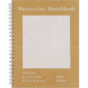 36 Sheets, 9 x 12 Inches, 140 lb/300 GSM Cold Press Watercolor Paper with Brown Cover, Spiral Bound, White for Drawing and Painting